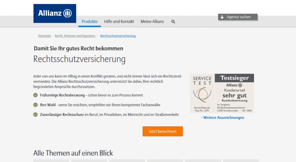 Die Webseite der Allianz